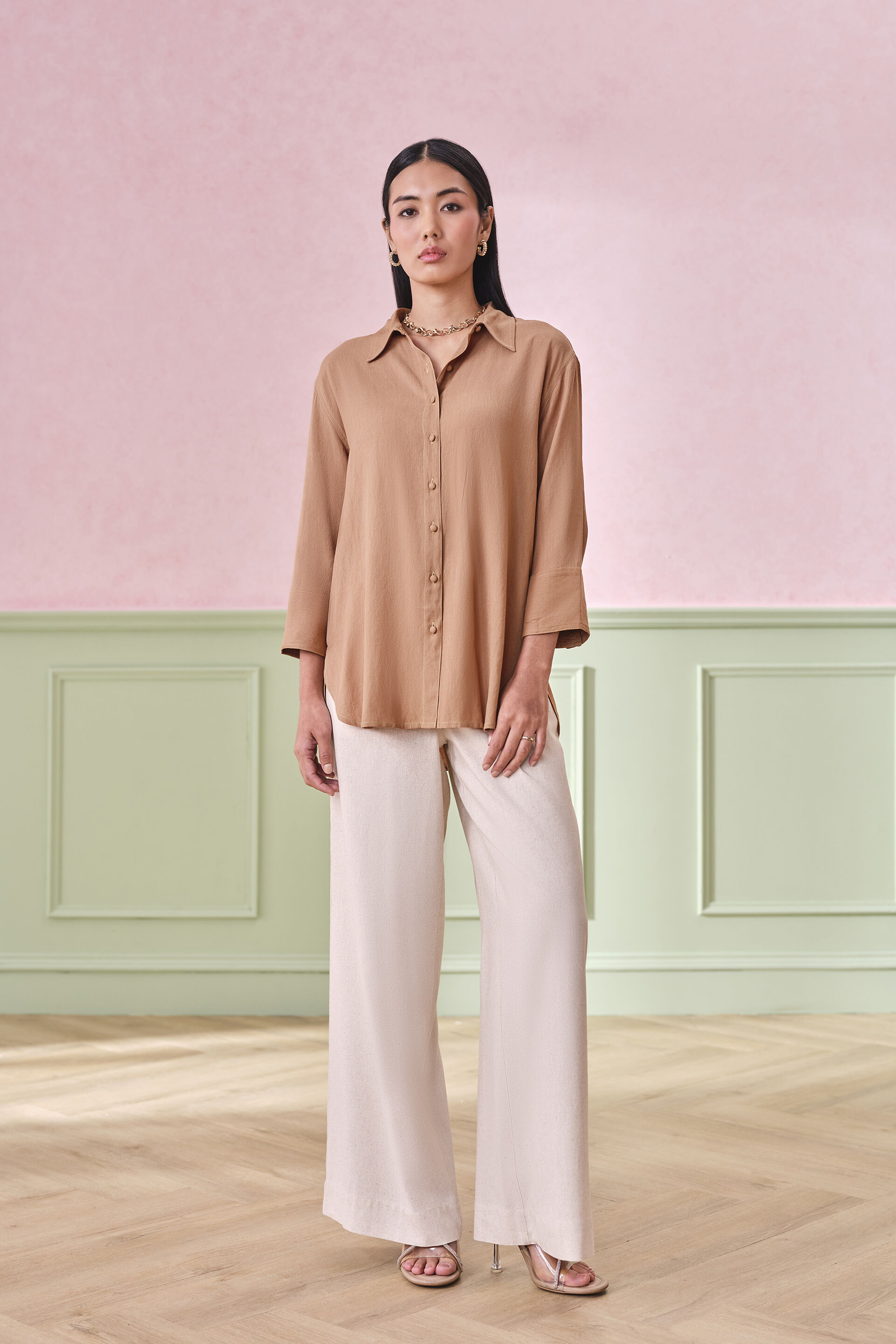 Hazelwood Flare Rayon Blend Shirt, Brown, image 2